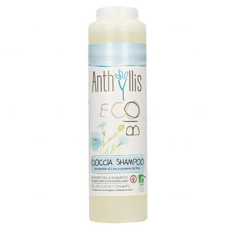 Anthyllis EcoBio 2 in 1 shampoo and shower lotion with flax extract and rice protein, 250 ml