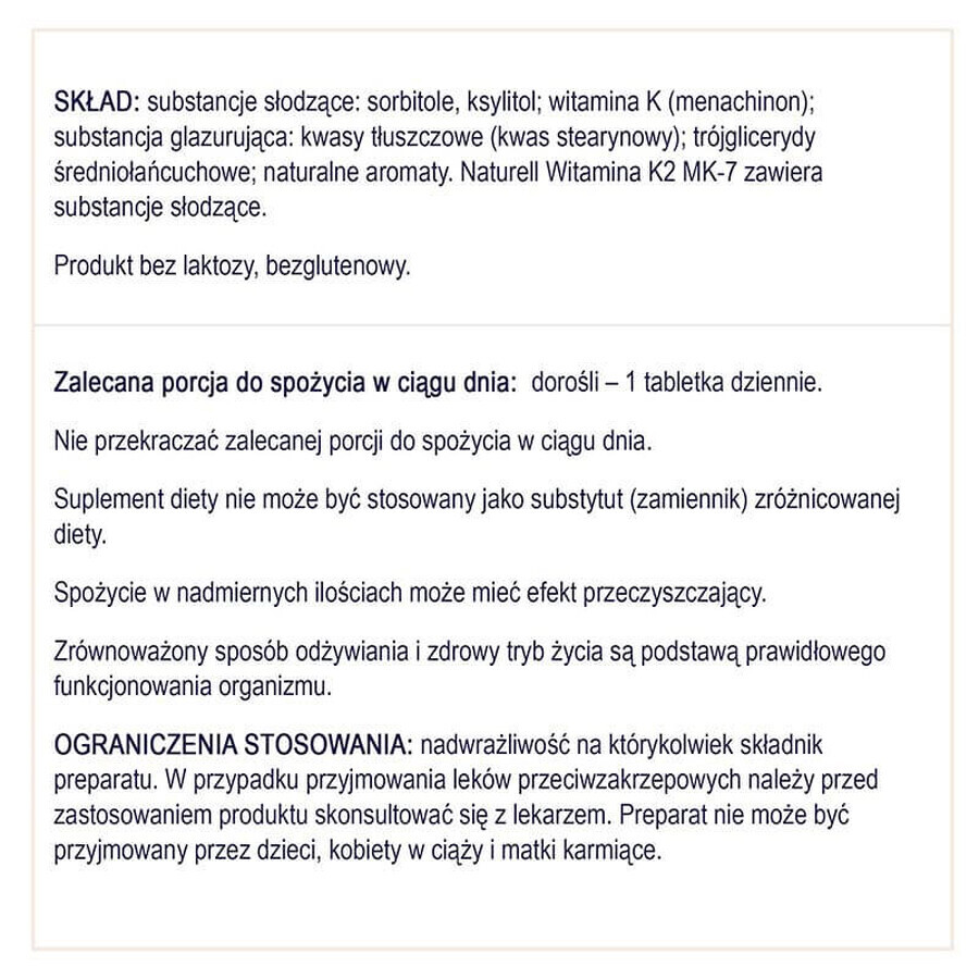 Naturell Vitamina K2 MK-7, vitamina K 75 µg, 60 compresse masticabili