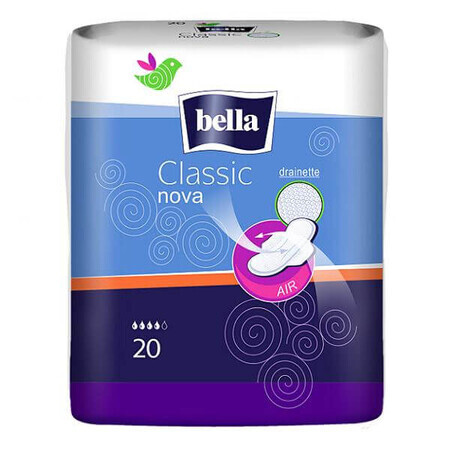 Bella Classic Nova, serviettes hygiéniques Drainette avec ailettes, 20 pcs