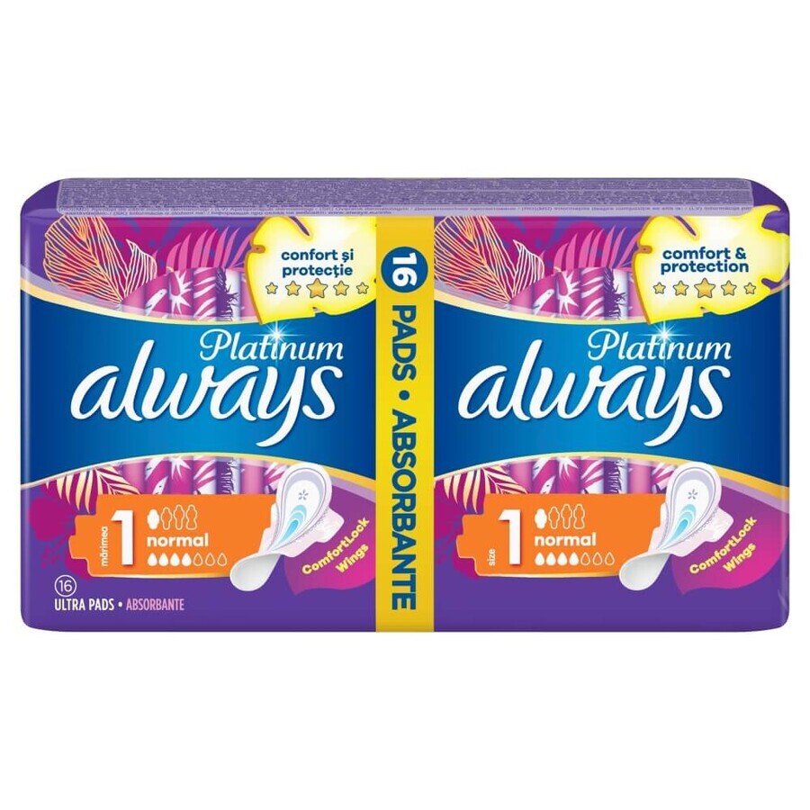 Always Platinum, compresas con alas, Ultra Normal Plus, 16 uds.