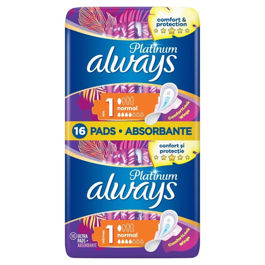 Always Platinum, compresas con alas, Ultra Normal Plus, 16 uds.