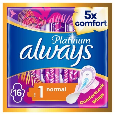 Always Platinum, compresas con alas, Ultra Normal Plus, 16 uds.