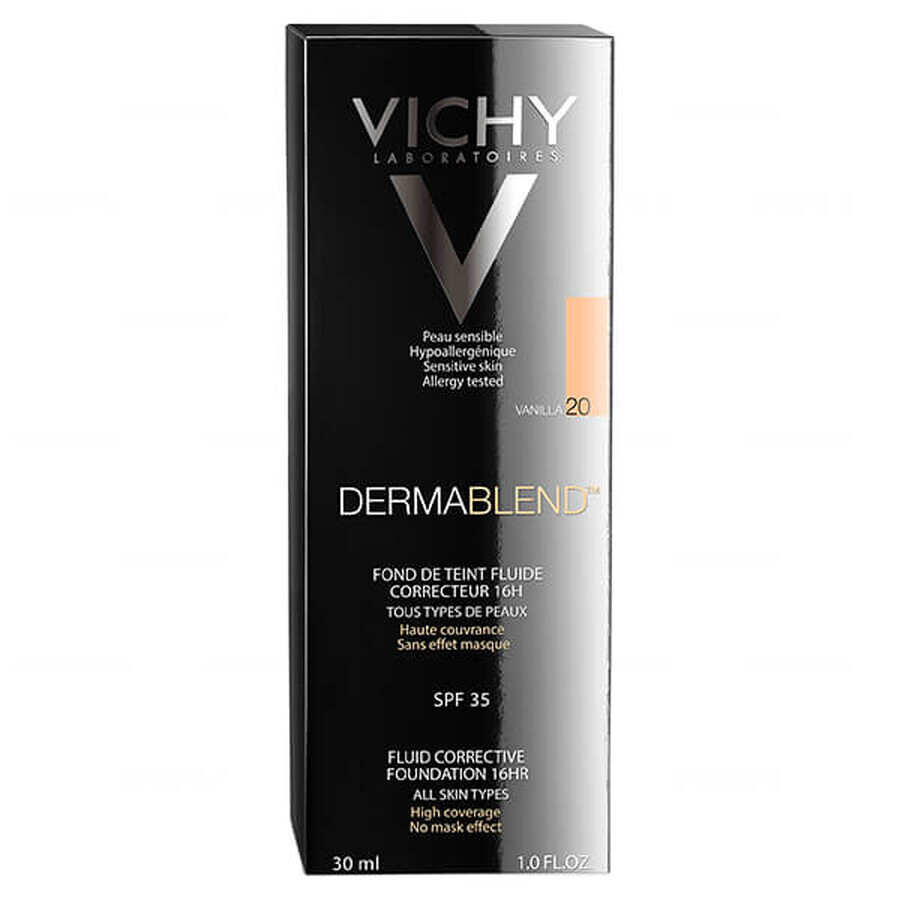 Vichy Dermablend, fluide correcteur, n° 20, vanille, 30 ml