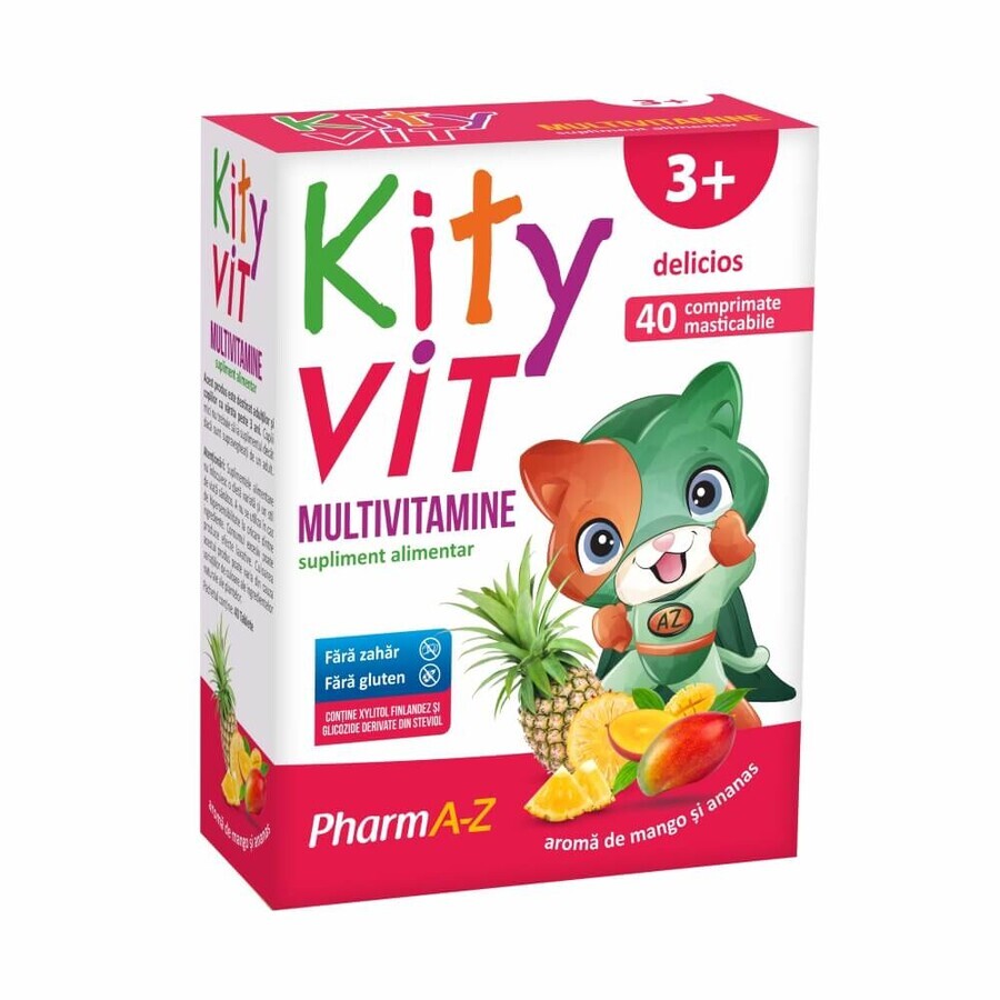 KityVIT Multivitamines, arôme mangue et ananas, 40 comprimés à croquer, PharmA-Z