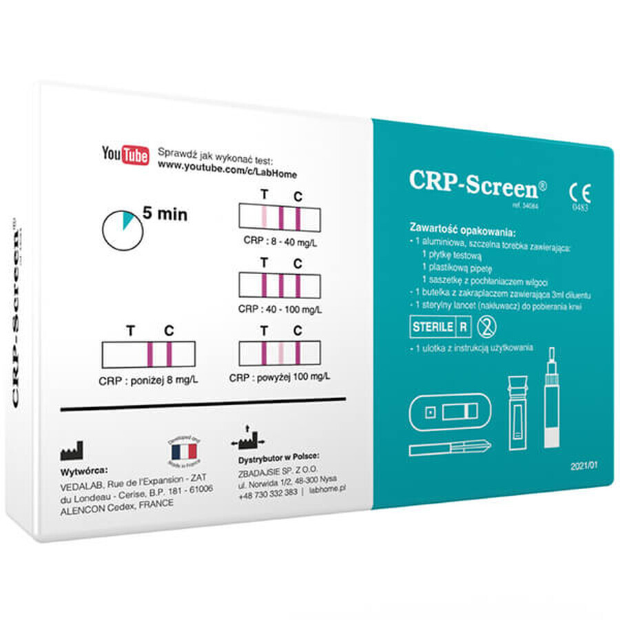 LabHome CRP-Screen, test sanguin pour le niveau de protéine CRP, diagnostic d'infection et d'inflammation, 1 pièce