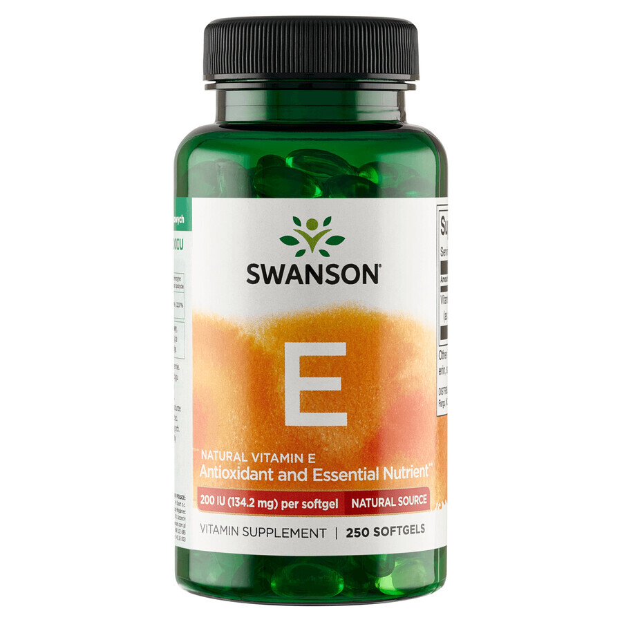 Swanson E, vitamina E natural 200 UI, 250 cápsulas de gel