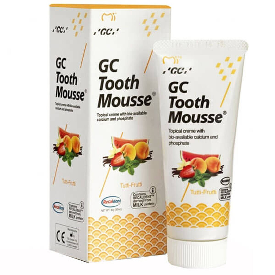 GC Tooth Mousse, pâte topique, saveur tutti-frutti, sans fluor, 35 ml