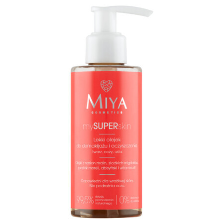 Miya mySUPERskin, huile démaquillante et nettoyante légère, visage, yeux et lèvres, 140 ml