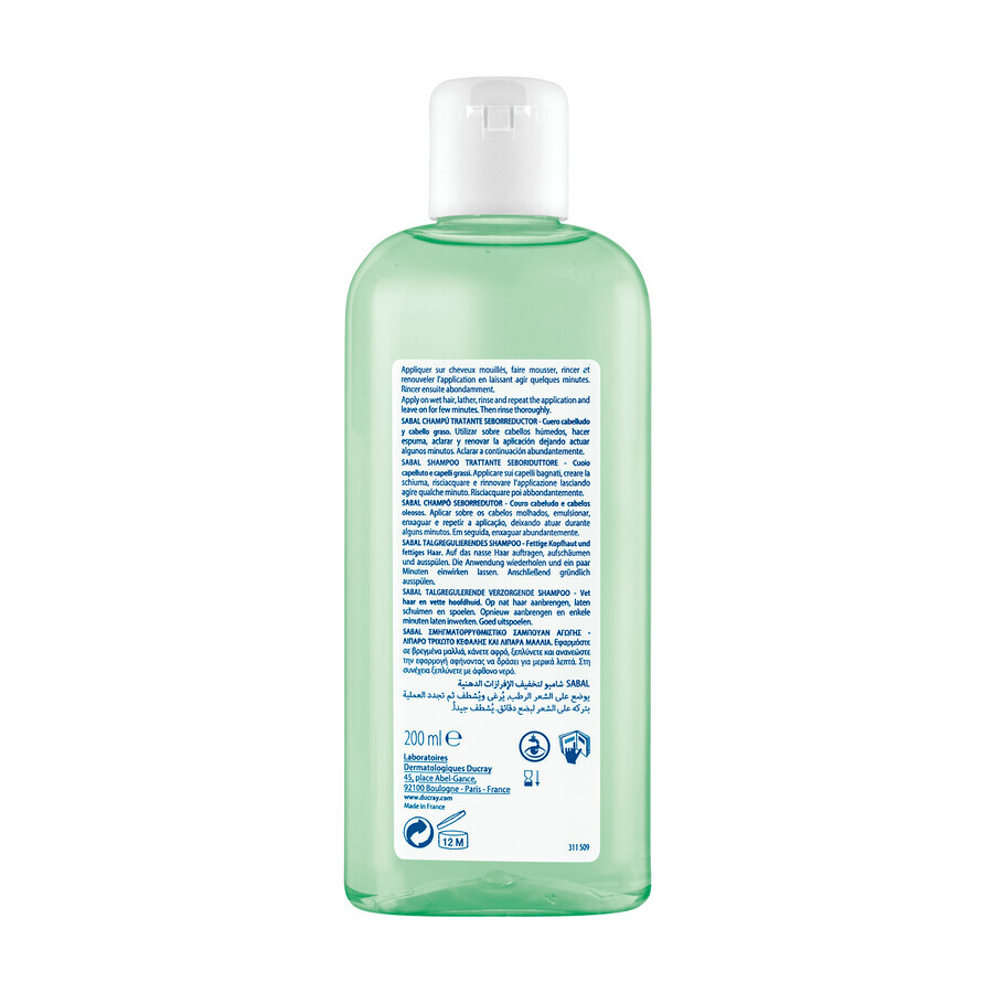 Ducray Sabal, shampooing séborégulateur pour cheveux gras, 200 ml