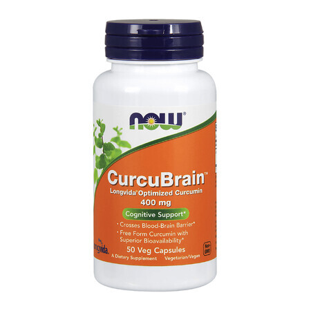 Now Foods CurcuBrain 400 mg, curcuma, 50 gélules végétales