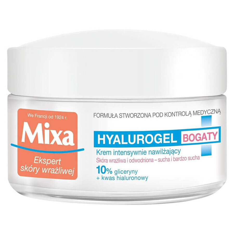 Mixa Hyalurogel, crème hydratante 24h, peaux riches, sèches et très sèches, 50 ml