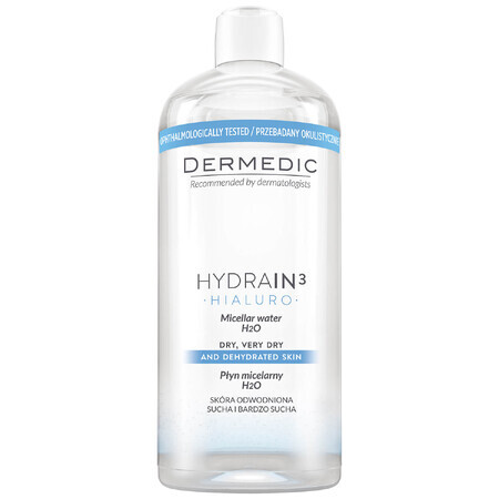 Dermedic Hydrain 3 Hialuro, Micellar Lotion H2O, dehydrierte und trockene Haut, 500 ml