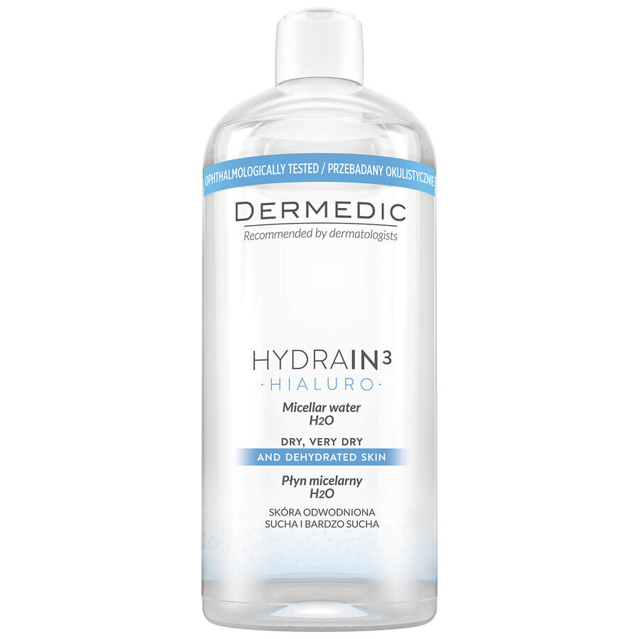 Dermedic Hydrain 3 Hialuro, Lozione micellare H2O, pelle disidratata e secca, 500 ml