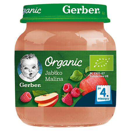 Gerber Organic, Dessert, pomme framboise, après 4 mois, 125 g