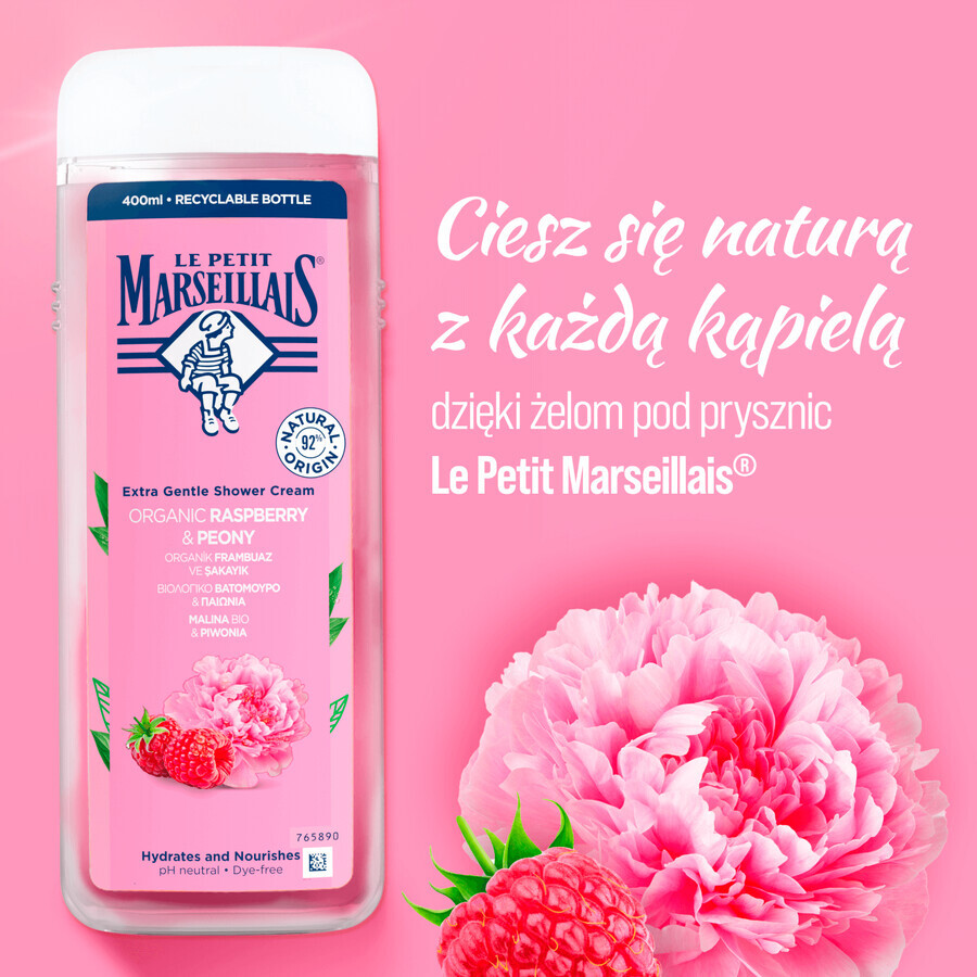 Le Petit Marseillais, shower gel, raspberry and peony, 400 ml