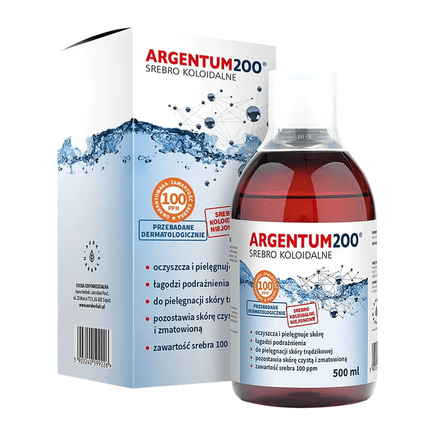 Aura Herbals Argentum 200, argent colloïdal 100 ppm, tonique, 500 ml