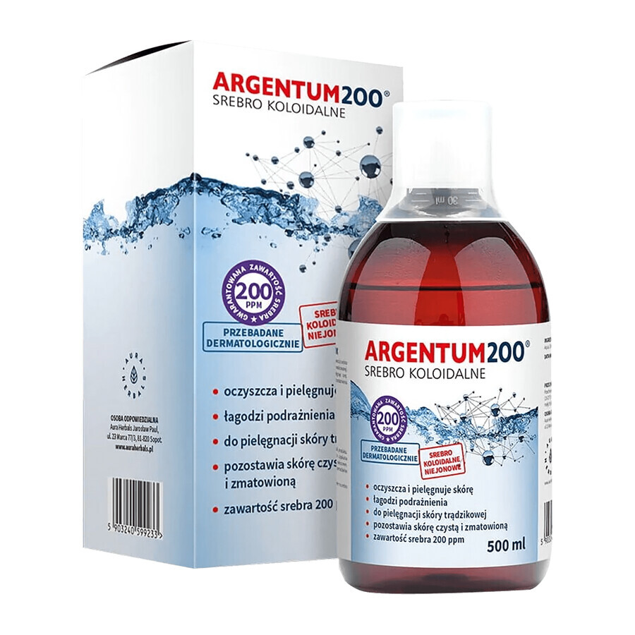 Aura Herbals Argentum 200 Argent colloïdal 200 ppm, tonique, 500 ml