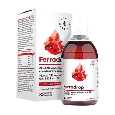 Aura Herbals Ferradrop, fer + acide folique + vitamines B6, B12 et C, 500 ml