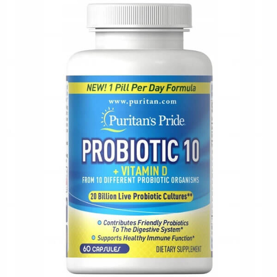 Puritan's Pride Probiotic 10 + vitamine D, 60 gélules