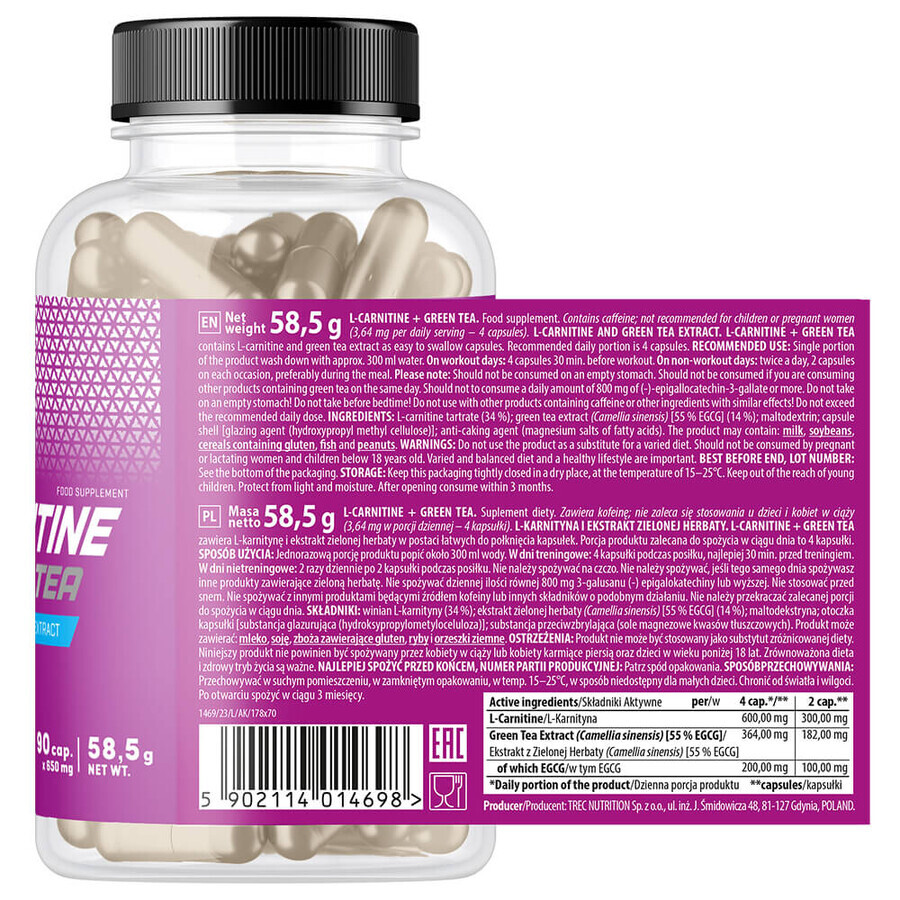 Trec L-Carnitine + Thé Vert, 90 gélules