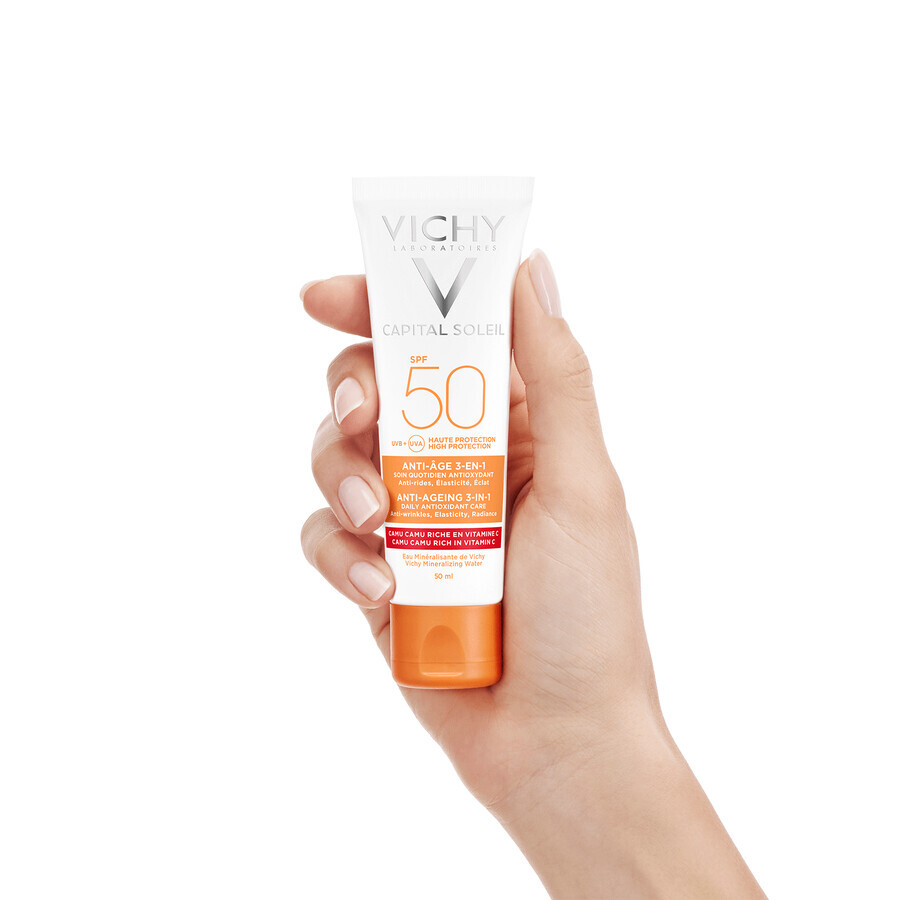 Vichy Capital Soleil, crème visage anti-âge 3 en 1, SPF 50+, 50 ml