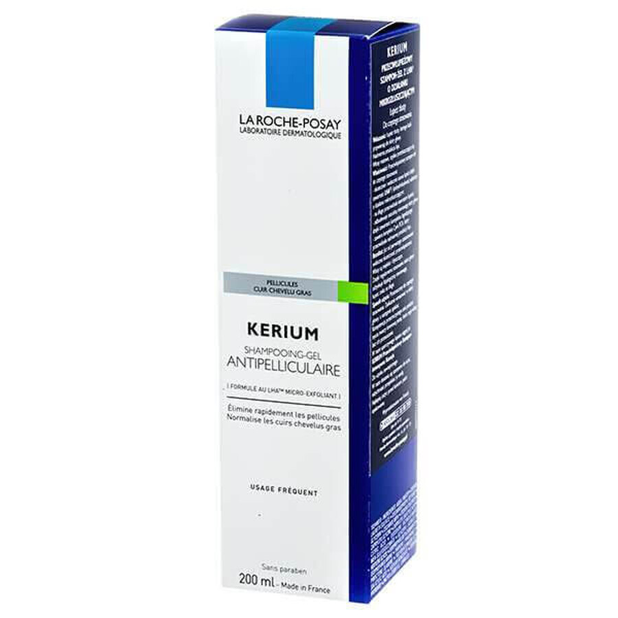 La Roche-Posay Kerium, shampooing-gel antipelliculaire, pellicules grasses, 200 ml