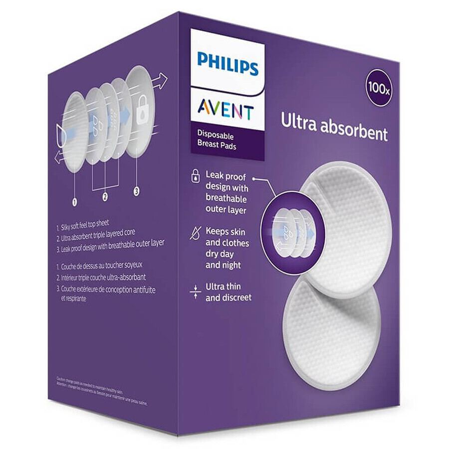 Avent, discos absorbentes desechables, SCF254/ 13, 100 unidades