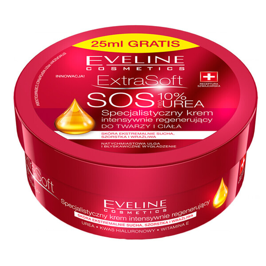 Eveline Cosmetics Extra Soft SOS, intensiv regenerierende Spezialcreme, für Gesicht und Körper, 10% Urea, 200 ml