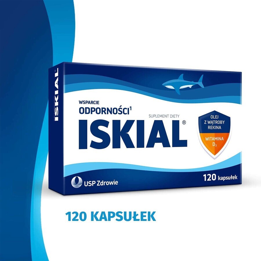 Iskial, shark liver oil + vitamin D3, 120 capsules