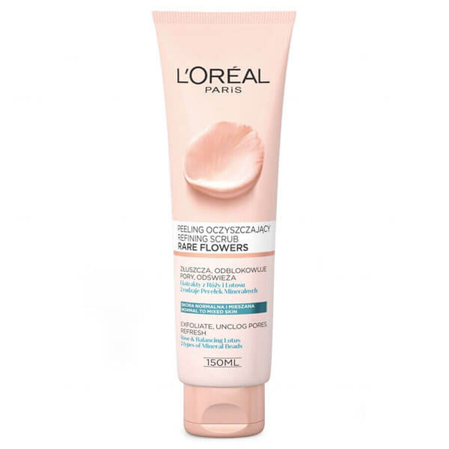 L'Oreal Rare Flowers, gommage nettoyant pour le visage aux extraits de rose et de lotus, 150 ml