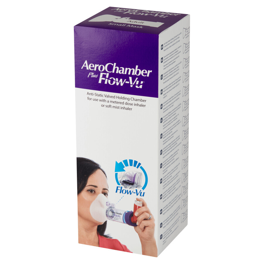 AeroChamber Plus Flow-Vu, chambre d'inhalation avec masque pour adultes et enfants à partir de 5 ans, Small, 1 pièce