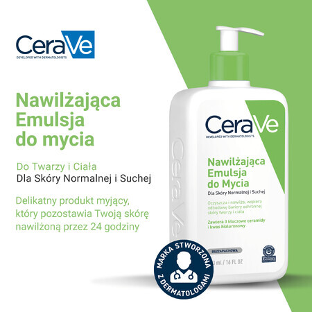 CeraVe, émulsion nettoyante hydratante, peau normale et sèche, 473 ml