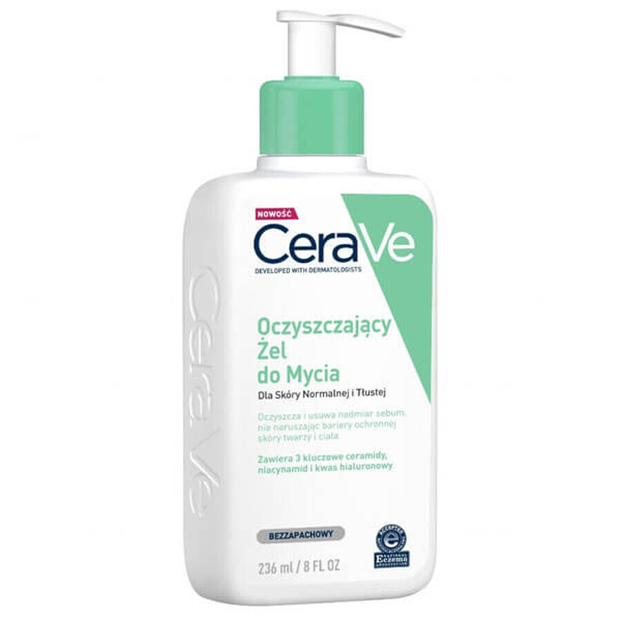 CeraVe, gel nettoyant aux céramides, peaux normales et grasses, 236 ml