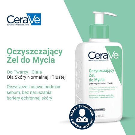 CeraVe, gel nettoyant aux céramides, peaux normales et grasses, 236 ml