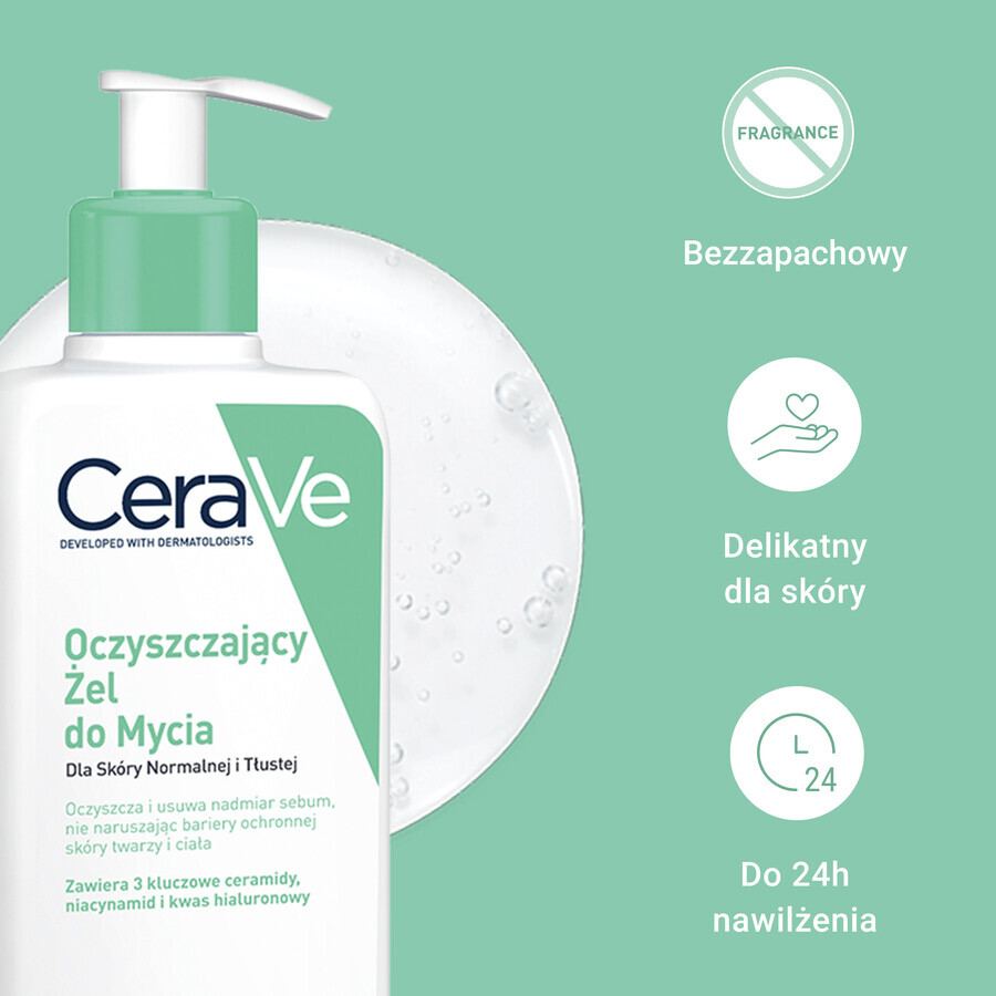 CeraVe, gel nettoyant avec céramides, peau normale et grasse, 473 ml