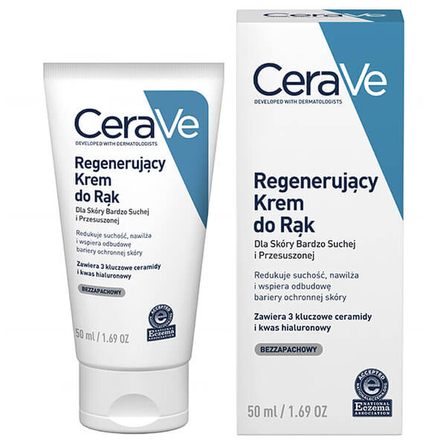 CeraVe, regenerating hand cream with ceramides, very dry and dehydrated skin, 50 ml