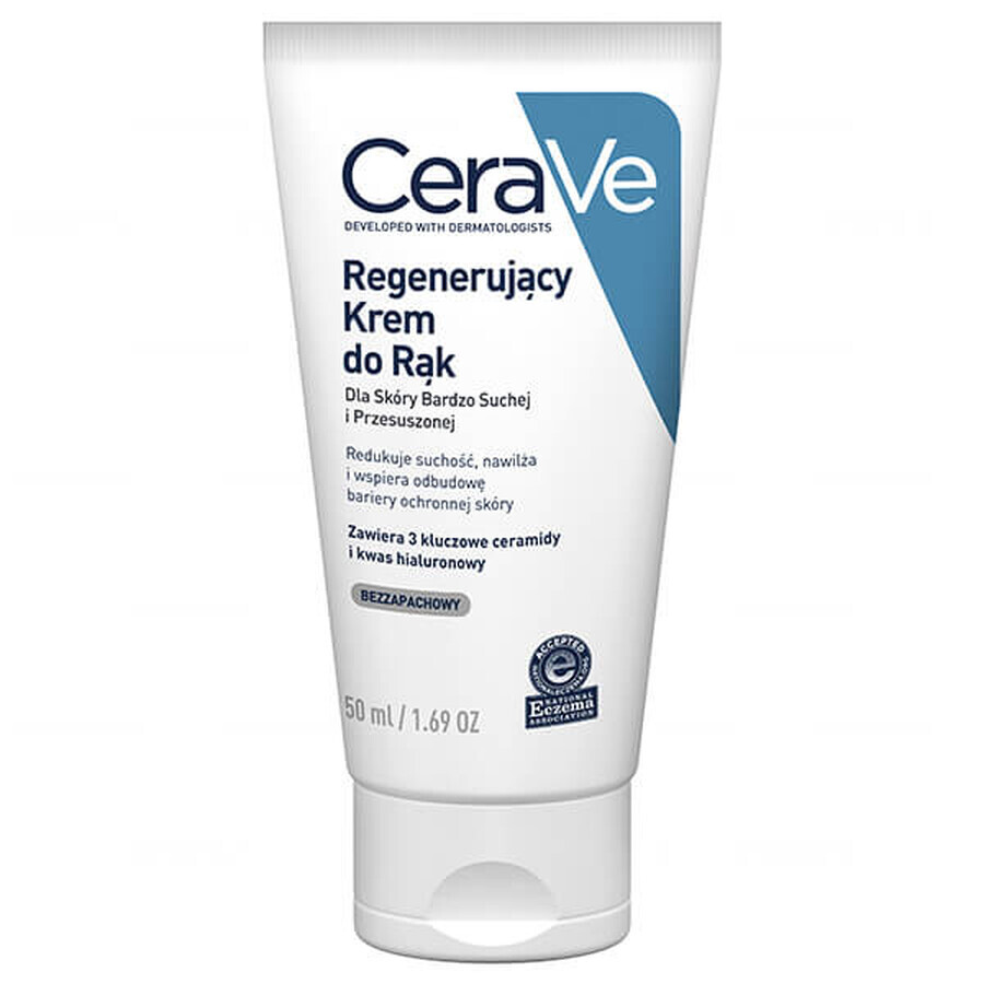 CeraVe, regenerating hand cream with ceramides, very dry and dehydrated skin, 50 ml