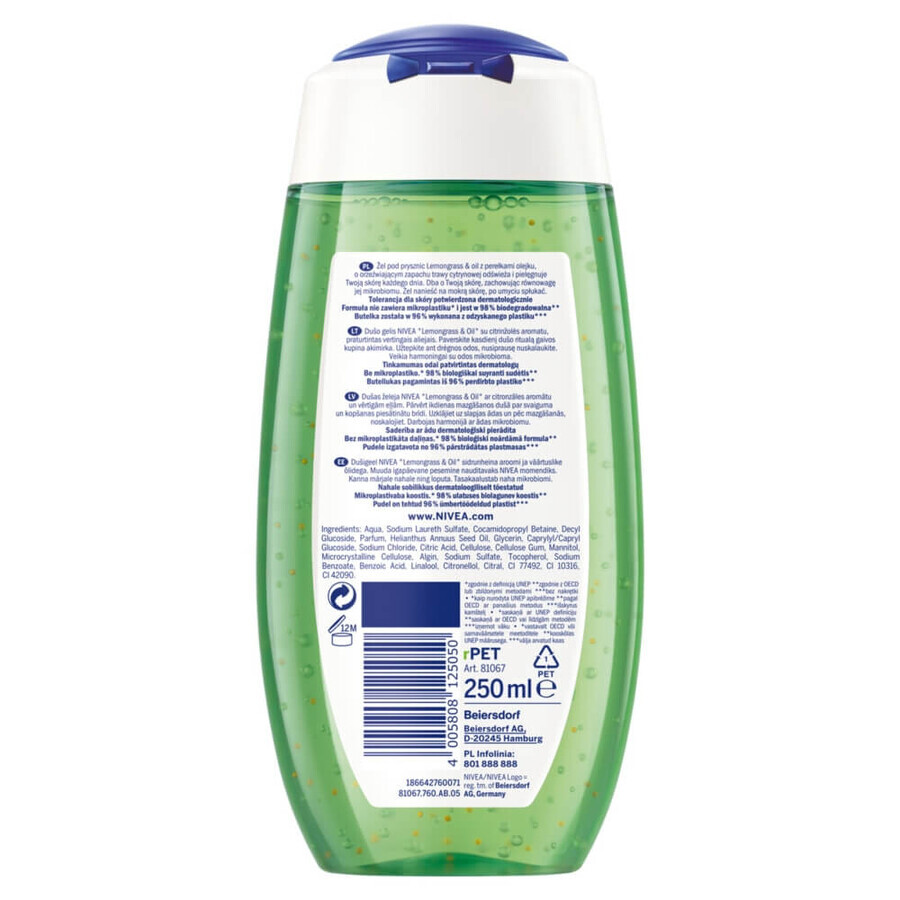 Nivea, Gel doccia, Lemongrass &amp; Oil, 250 ml