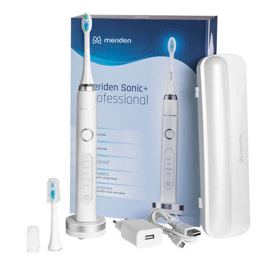 Meriden Sonic+ Professional, brosse à dents sonique, blanche, 5 modes de nettoyage, 1 pièce