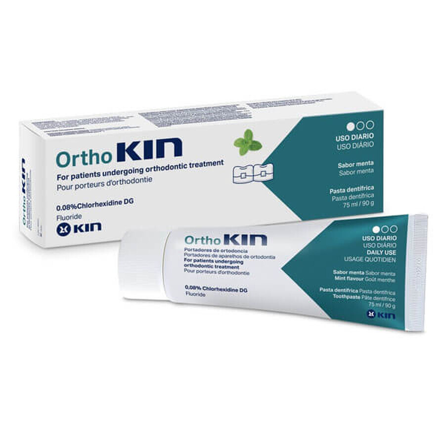 Kin Orthokin, pastă de dinți pentru persoanele cu aparat dentar, aromă de mentă, 75 ml