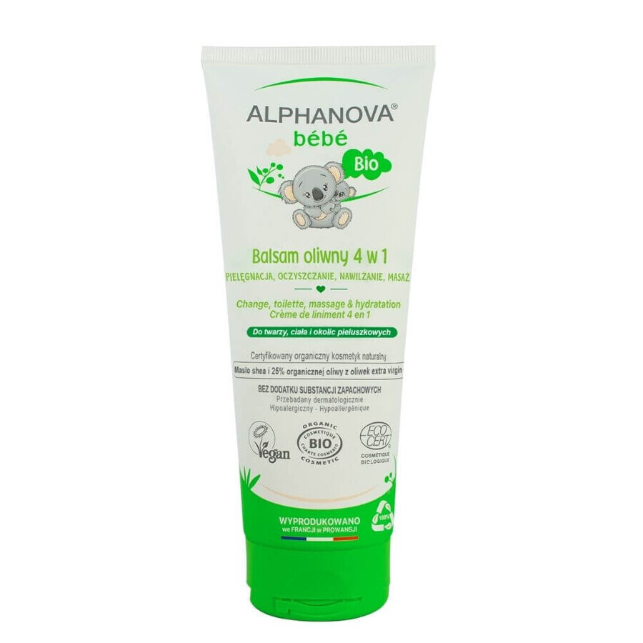 Alphanova Bebe, BIO Liniment, cremă hidratantă și de curățare 4 în 1, 200 ml