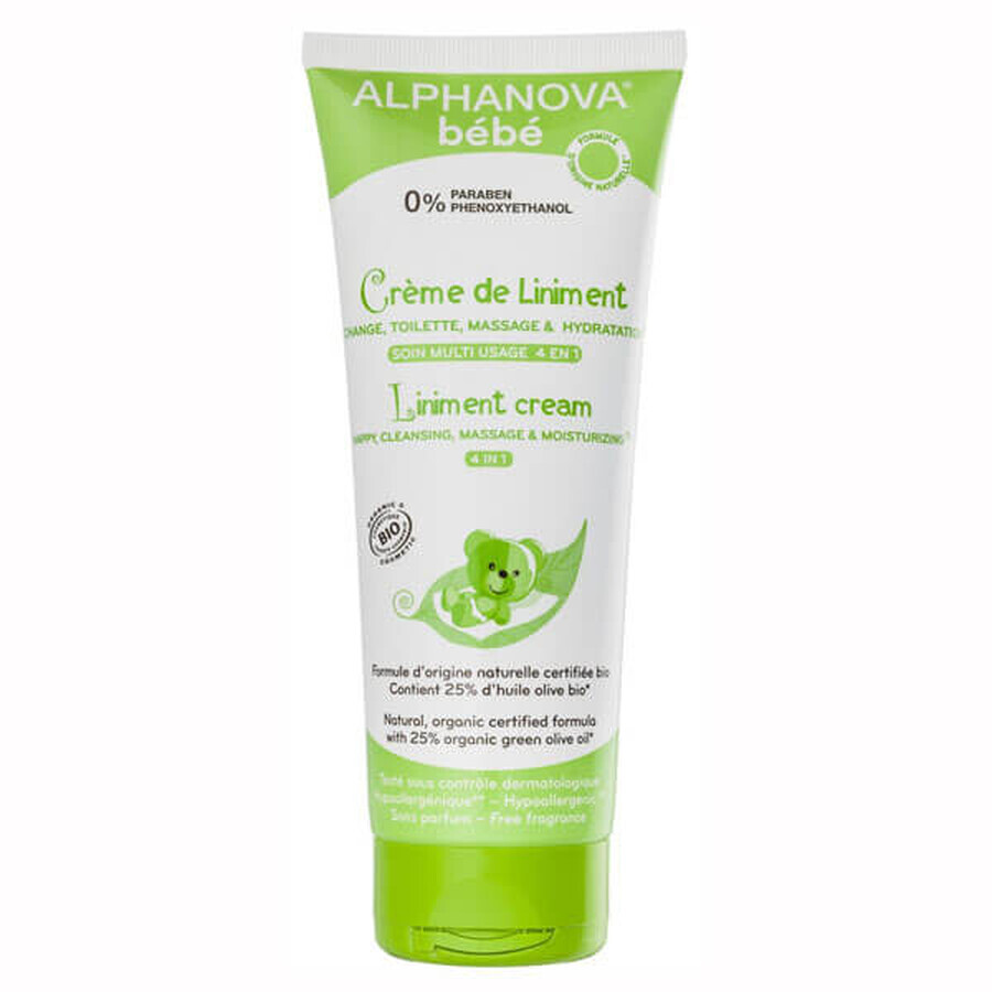 Alphanova Bebe, BIO Liniment, cremă hidratantă și de curățare 4 în 1, 200 ml