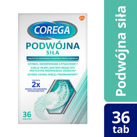 Corega Tabs Double Strength, comprimés pour le nettoyage des prothèses dentaires, 36 comprimés