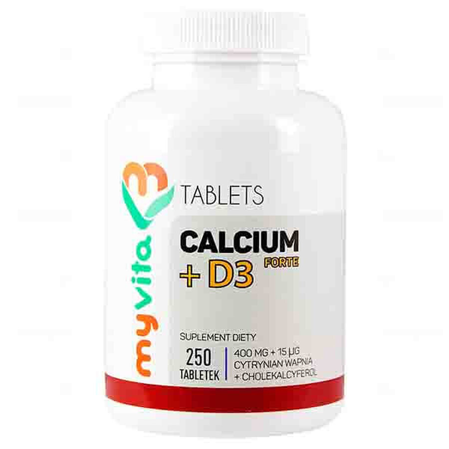 MyVita, Calciu + vitamina D3 FORTE, calciu (citrat de calciu), 250 comprimate