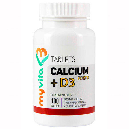 MyVita, Calcium + vitamine D3 FORTE, calcium (citrate de calcium), 100 comprimés