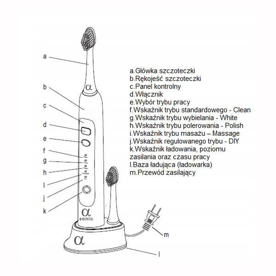 Alfa Sonic, brosse à dents sonique + 4 embouts de remplacement