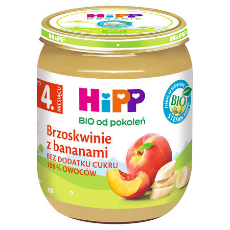 HiPP Fruit Bio, melocotones con plátano, después de 4 meses, 125 g