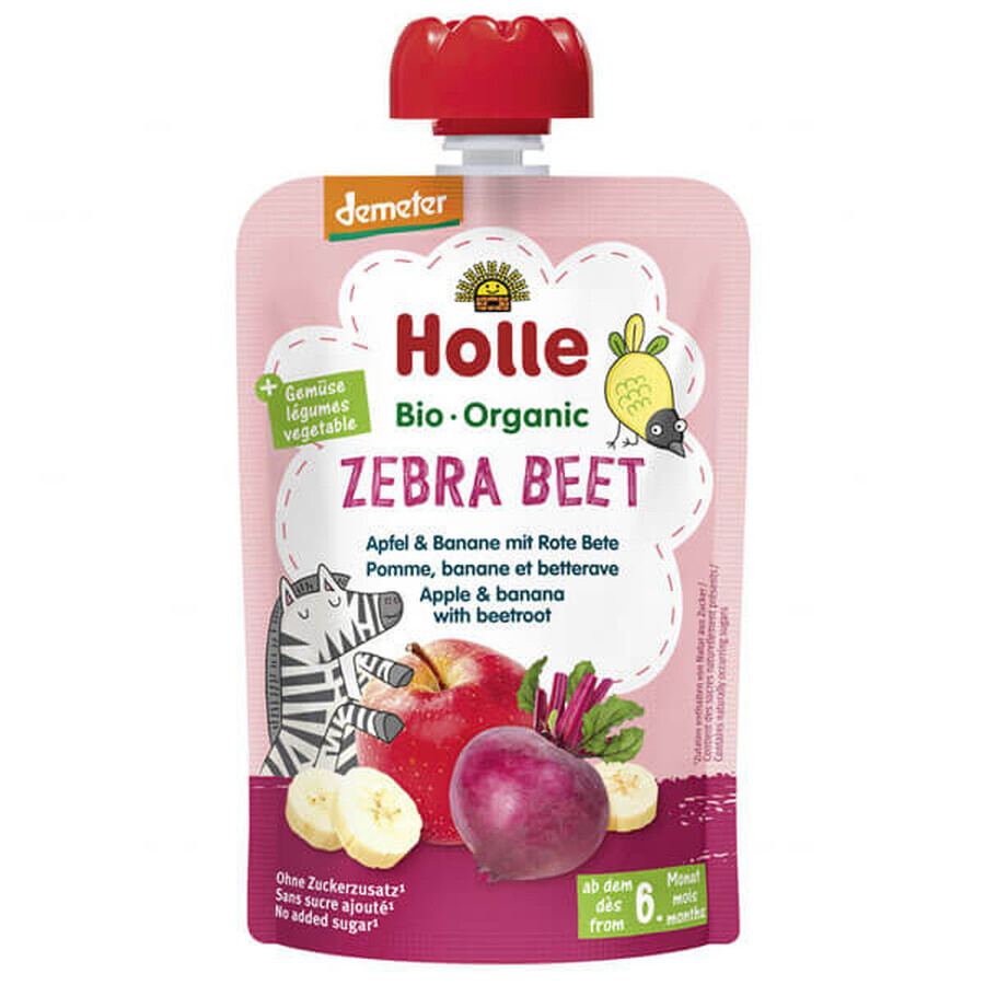 Holle, Mousse de fruits en tube, Zebra Beet, pomme, banane et betterave, après 6 mois, 100 g