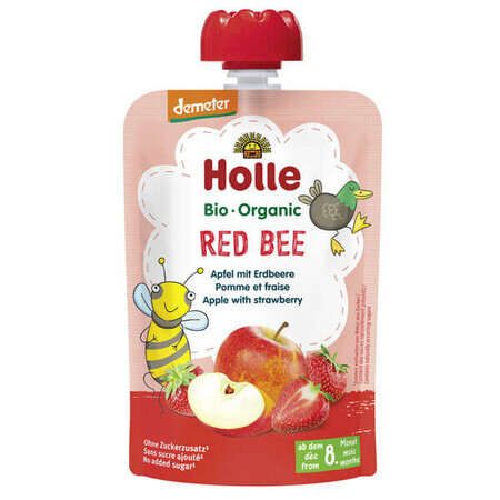 Holle, Red Bee tub mousse de fructe, măr, căpșuni BIO, după 8 luni, 100 g