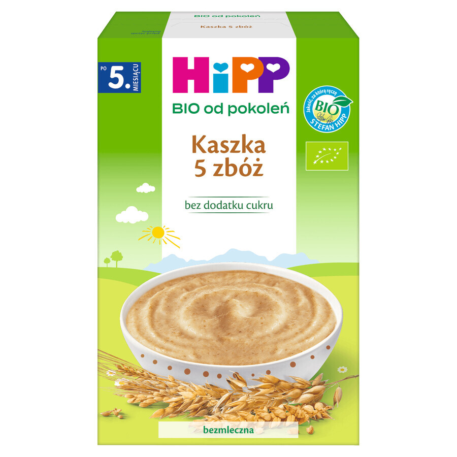 HiPP Porridge 5 cereali Bio, senza latticini, senza zuccheri aggiunti, dopo 5 mesi, 200 g